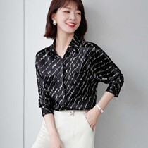 Mularsa Printed Long Sleeve Real Silk Shirt Lady 2022 Spring Summer English Letters Casual Fashion Black Shirt