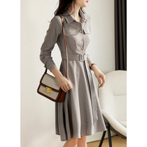 Mularsa retro plaid shirt with dress dress lady 2022 Spring new cashew slim lace with long dresses