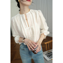 Mularsa Method Retro White Shirt Woman 2021 Fall Small Crowd Bubble Cuff cotton Cotton Linen palace blouse