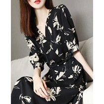 Mularsa method Black Broken Flowers Tandem Dress Woman 2022 Spring Summer New Cashews slim temperament long dress