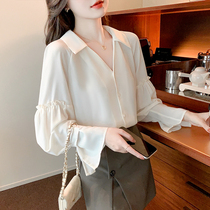 Mularsa Advanced Horn Sleeve Shirt Woman 2022 Early spring new Slim Fit 100 hitch Korean version Dont give a blouse