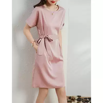 Mularsa heavy crepe mulberry silk dress summer 2021 new fashion fashion temperament fog powder lace skirt