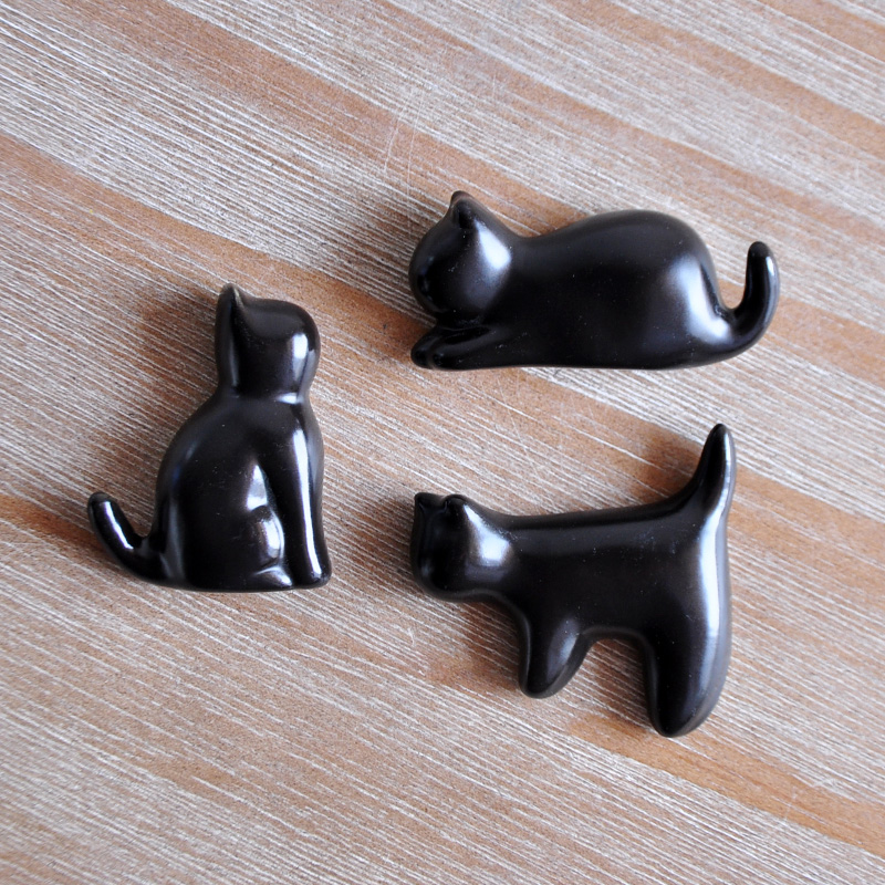 Outlet Ceramic Black Cat Fridge Decorated Swing wall Jewelry Key Hooks Cute Message Stickup Fridge Magnetic Sticker