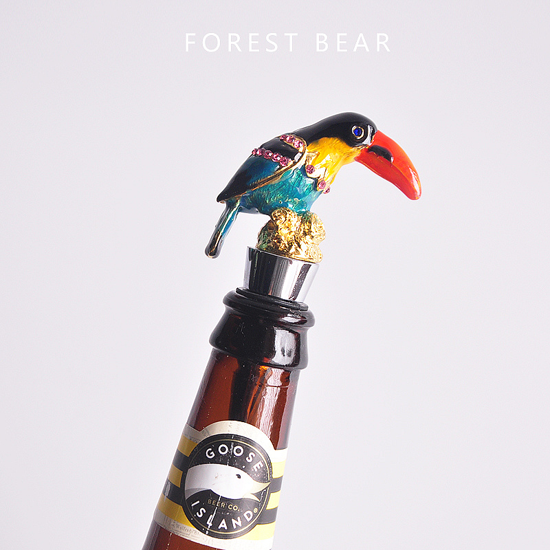 Forest bear stainless steel color diamond high-grade red wine stopper modeling parrot bird red wine decoration wine bottle stopper