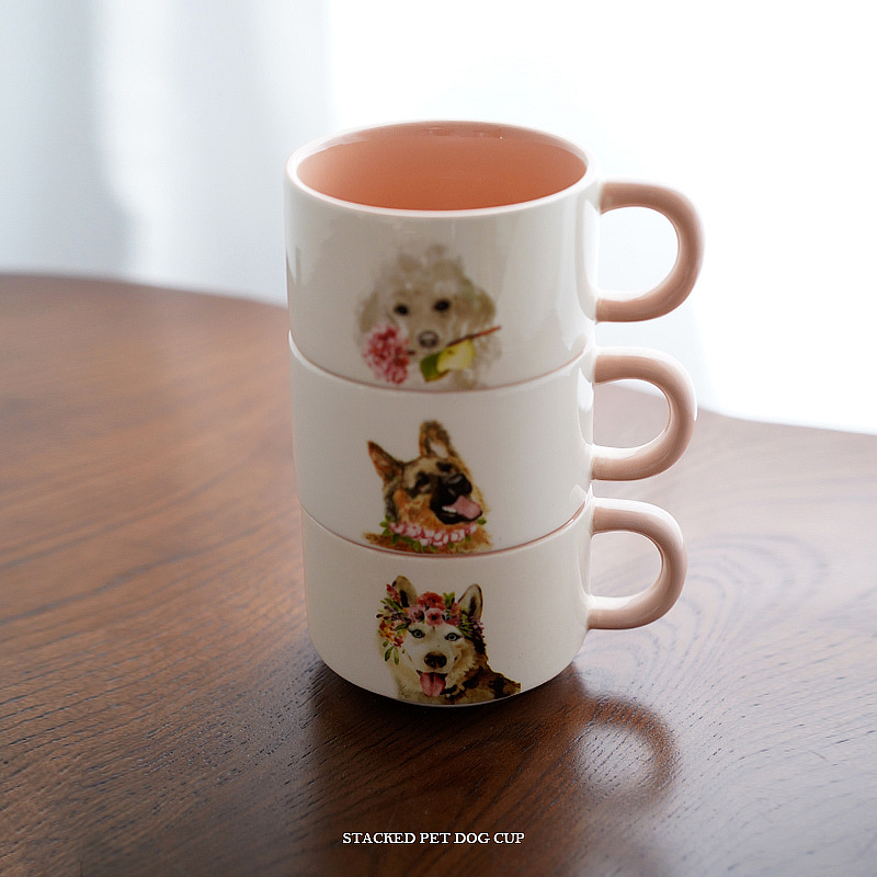 Outlet Single Cute Cartoon Pink Ceramic Pet Dog Dog Illustrations Style Mark Cup Water Cup Coffee Cup Milk Tea Cup-Taobao