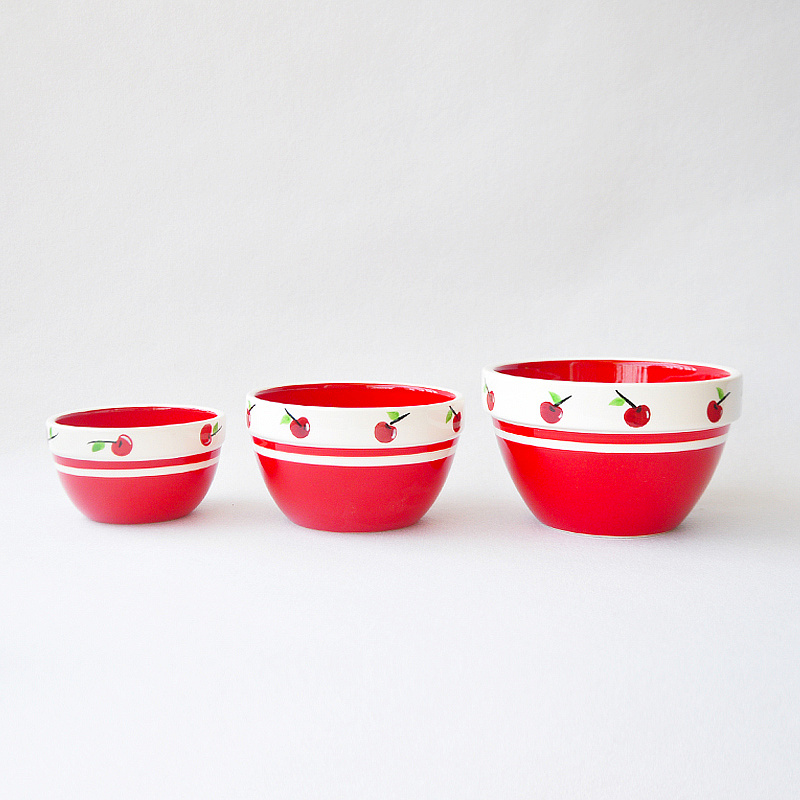 SLX Forest Bear Outlet Tail single hand painted under color Cute Cherry Red Ceramic Fruit Bowl Salads Bowl Noodles Bowl