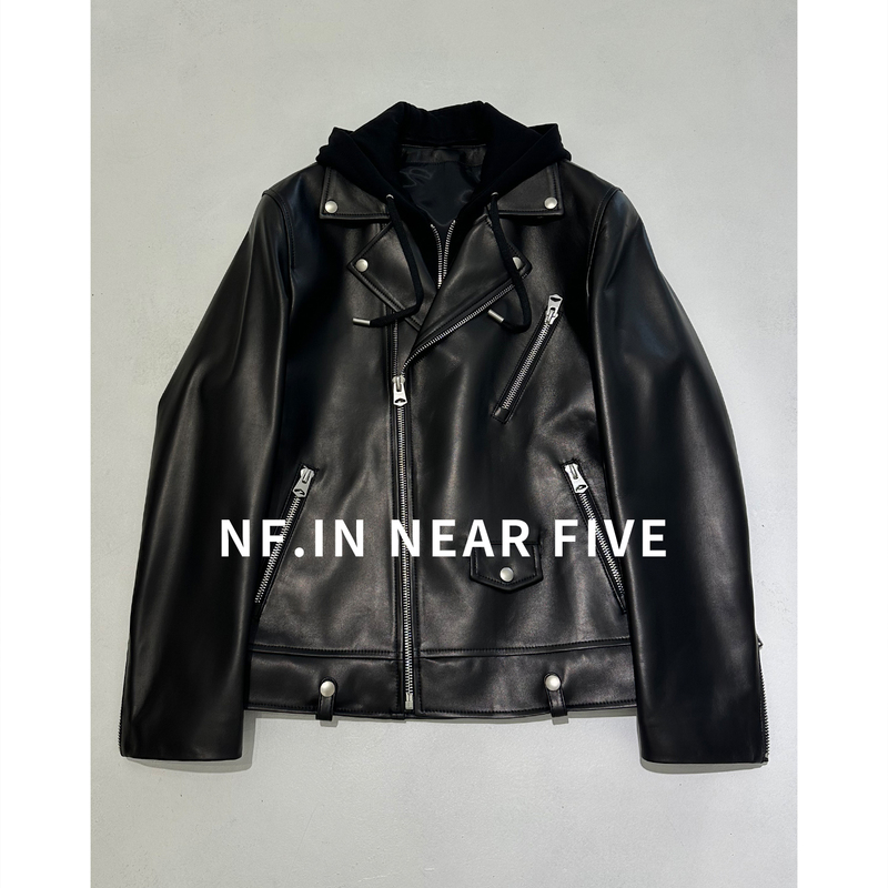 2026 Celebrity Style Genuine Leather Jacket for Men, Street Style Slim Fit Detachable Hood Motorcycle Leather Jacket Short Style
