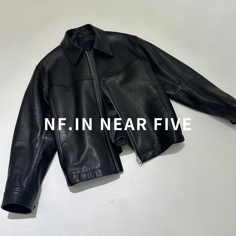 Near Five Simple Unisex Lapel Leather Jacket Men's 2026Ss Lem Genuine Leather Short Jacket Black