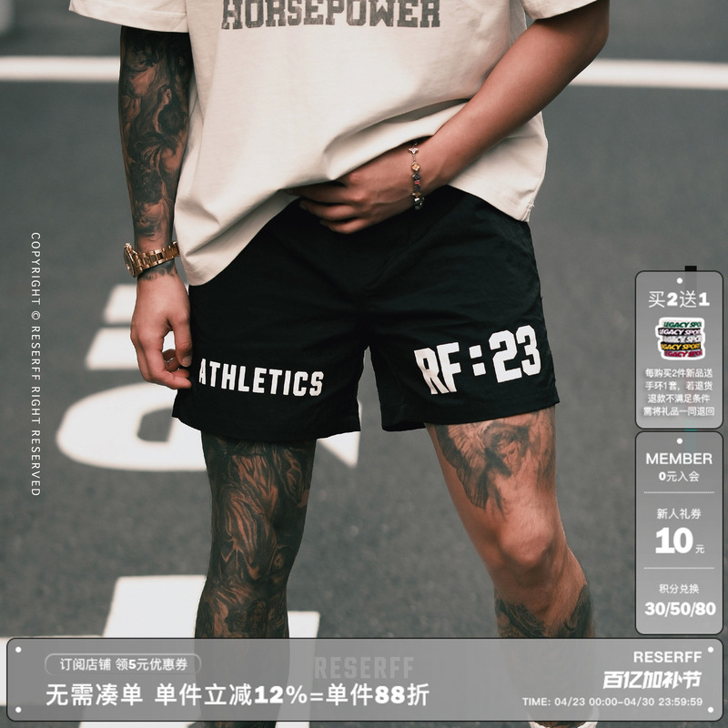 Reserff Rf23 Stereo Printed Textured Woven Quarter Shorts American High Street Loose Summer Couple