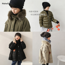 Childrens down jacket boys 2020 new foreign style medium long detachable liner winter warm fur collar jacket