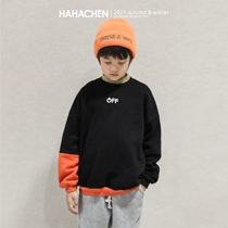 Boy autumn and winter style Gardown thickened sweatshirt 2021 new children black individuality loose and warm to bottom blouses