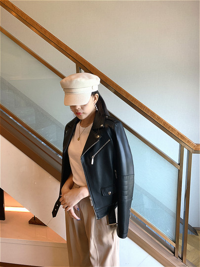 Genuine leather jacket for women 2025 new autumn style celebrity fashionable slimming short sheepskin motorcycle jacket