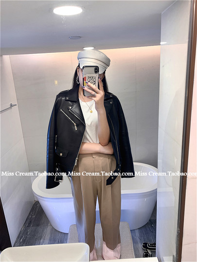 Genuine leather jacket for women 2025 new autumn style celebrity fashionable slimming short sheepskin motorcycle jacket