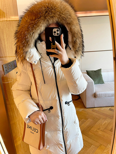 Down jacket for women 2025 new winter thickened and warm white duck down mid-length slim raccoon fur collar winter jacket