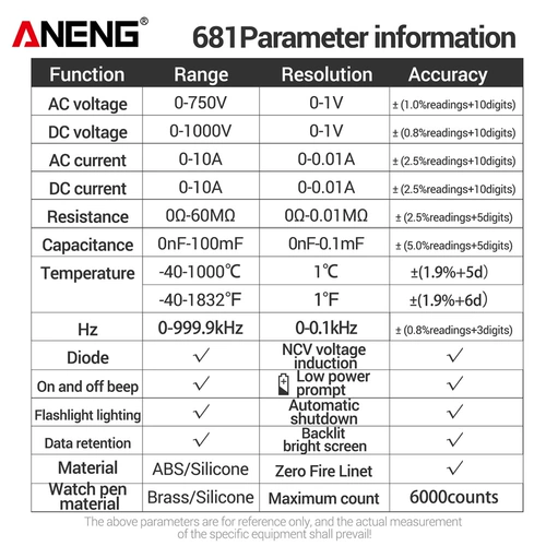 ANENG 681 Перезаряжаемый цифровой профессиональный мультиметровый не-CO