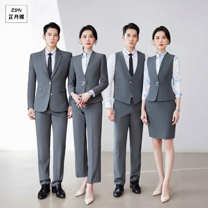 High-End Chinese-Style Hotel Front Desk Uniforms for Men and Women, Professional Sales Department, Restaurant, and Conference Workwear Suits and Vest Sets High-End Chinese-Style Hotel Front Desk Uniforms for Men and Women, Professional Sales Department, Restaurant, and Conference Workwear Suits and Vest Sets