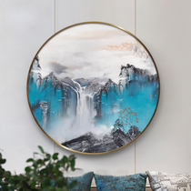 New Chinese pure hand-painted oil painting atmospheric light luxury circular decorative painting hotel tea room hanging painting model room abstract mural