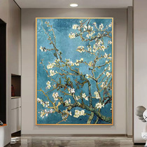 Purely hand-painted Van Goghs famous apricot flower painting entrance decoration painting modern light luxury vertical version living room background wall abstract hanging painting