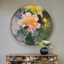 Pure hand-painted living room oil painting modern abstract decorative painting plant flower murals atmospheric light luxury villa round hanging painting