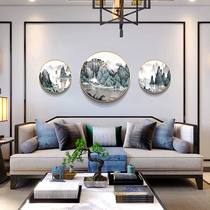 New Chinese pure hand-painted oil painting round Villa decoration painting modern light luxury hotel model room hanging painting landscape murals