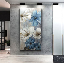 Pure hand-painted oil painting vertical porch hanging painting classical decorative painting living room sofa background wall painting Blue Lotus mural