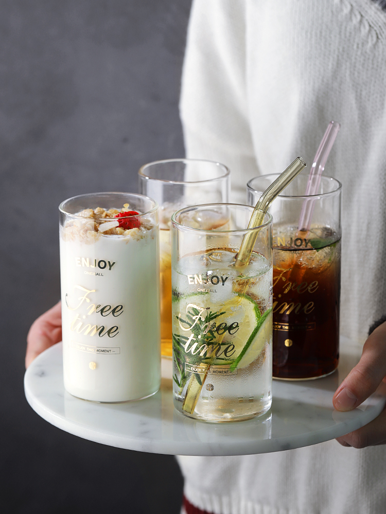 Household light luxury transparent family milk glass Children's simple teacup water cup set ins Nordic style set