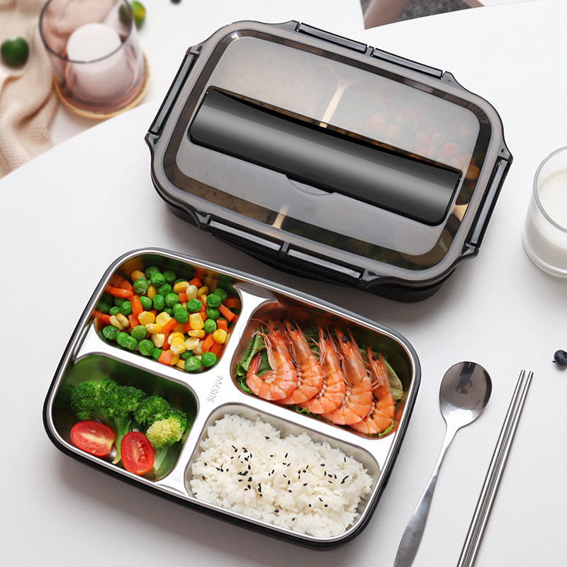 Stainless steel lunch box separated elementary students dedicated to working class dining plate division lunch box set