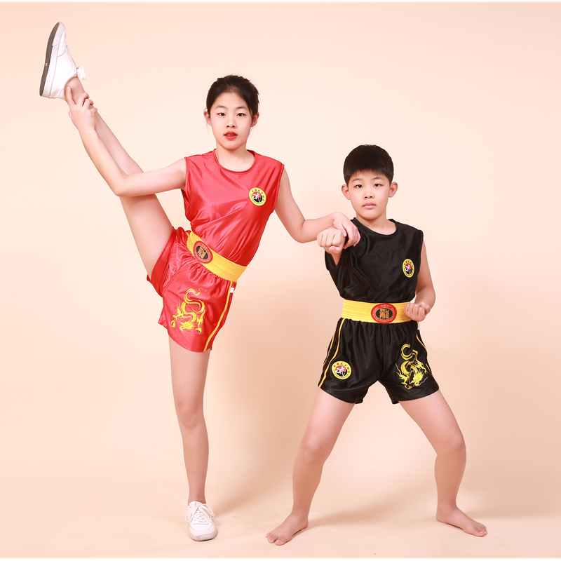 Loose beat suit short sleeve suit with dragon boxing suit Tai fist suit male and female adult children martial arts performance training clothes