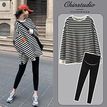 Autumn New pregnant women long sleeve striped sweater underbelly leggings set fashion #309