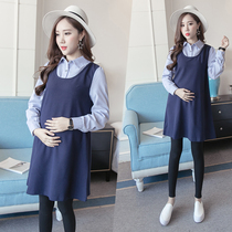2021 pregnant women dress Autumn New Korean version of loose shirt collar fake two pregnant women dress