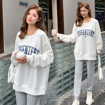 Real shot pregnant women autumn suit fashion autumn 2021 New pregnant women spring and autumn clothes Net red two-piece set