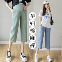 Pregnant Women wide-leg pants in summer wear loose seven-point cotton hemp pants spring and summer thin casual ice silk leggings summer clothes
