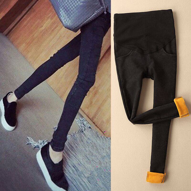 Pregnant women wear pants in autumn and winter clothing plus thick pregnant jeans winter pregnant women's strength to wear belly outside the spring and autumn wear