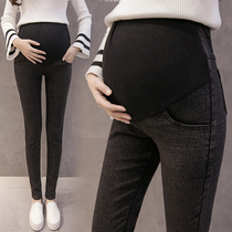 Pregnant women Jeans Spring Autumn wear large size pregnant women winter clothes plus velvet thickened pregnant women leggings small feet trousers