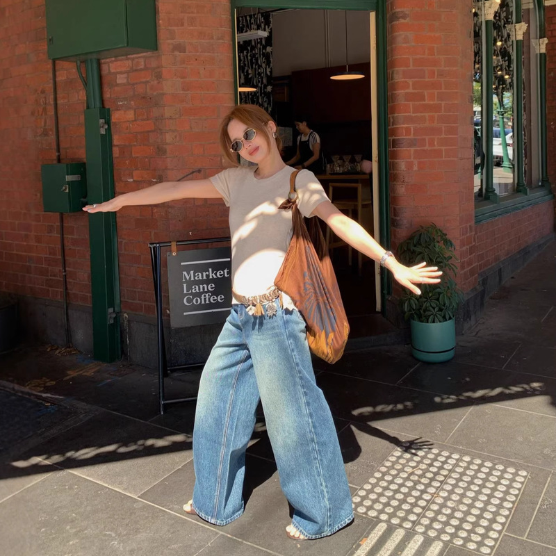 New Open2026 Early Spring New Fashion Ins Style Bowknot Embroidered Straight Slim Fit Jeans for Women