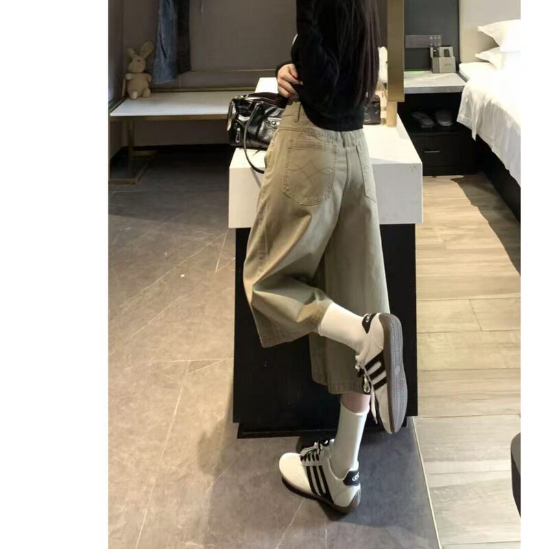 Khaki Cropped Pants for Women, Plus Size, Loose Fit, Slimming Jeans, Summer Thin Style, Trendy Pants for Plus-Size Women This Year