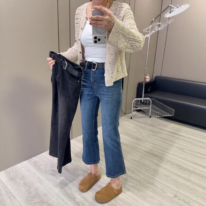 Petite Flared Jeans for Women, Summer Thin Style, Plus Size, 8-9 Length Pants, Stretchy, Slimming, Versatile Style