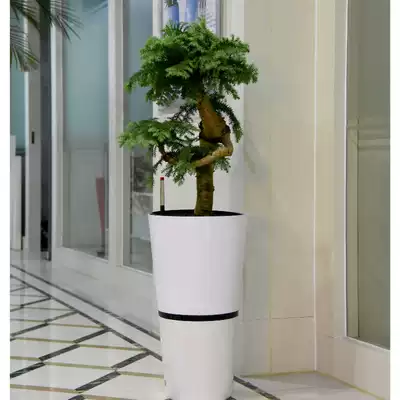 金色花盆塑料特大高花桶圆形大口径双层透气室内种树花盆高筒盆