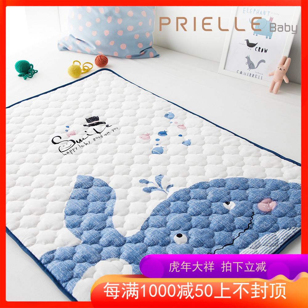 South Korea EMS-Prielle Pure Cotton Cloth Art Ground Mat Baby Cartoon Waterproof Urine Mattress-Whale