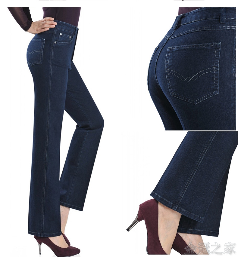 Mùa thu đông 2018 quần jeans mới trung niên cộng với quần nhung dày size lớn eo cao co giãn thẳng quần mẹ quần baggy jean nữ