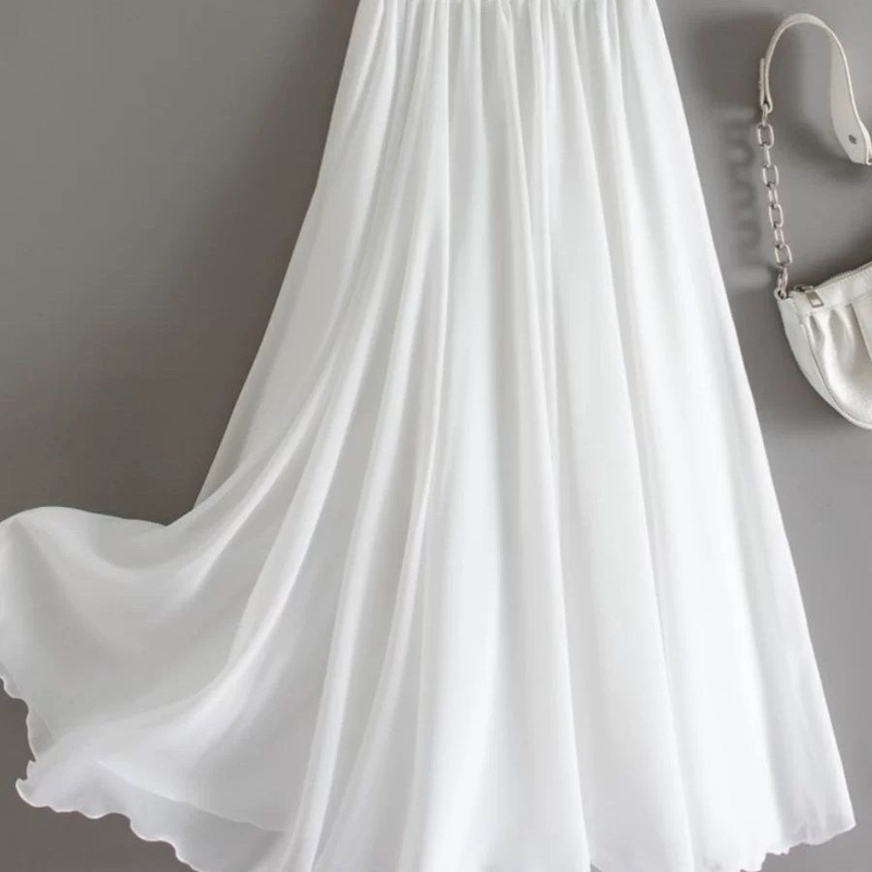 2025 New Chiffon Skirt, White Long Skirt, Elegant Gauze Skirt, Summer High-Waisted Skirt, Mid-Length Fairy Style 2025 New Chiffon Skirt, White Long Skirt, Elegant Gauze Skirt, Summer High-Waisted Skirt, Mid-Length Fairy Style