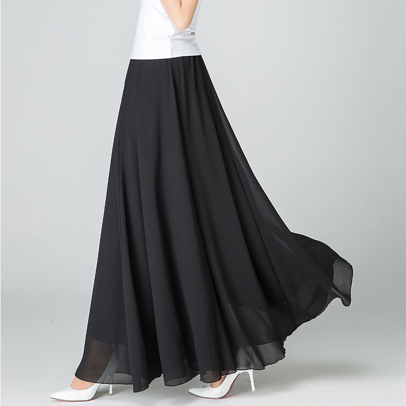 Chiffon Long Skirt for Women, Summer New Style 2025, Black, Large Flared A-Line Long Skirt, High-Waisted, Slimming Skirt Chiffon Long Skirt for Women, Summer New Style 2025, Black, Large Flared A-Line Long Skirt, High-Waisted, Slimming Skirt