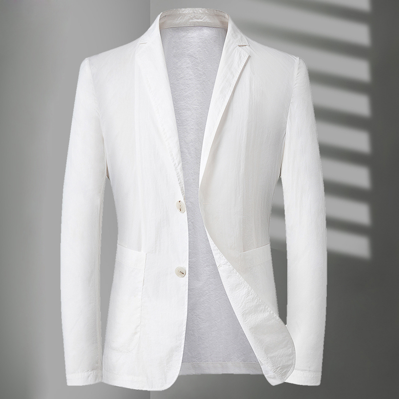 Men's Suit Spring and Autumn Lightweight Ice Silk Sun Protection Jacket Casual Large Size Slim Fit Summer Blazer White