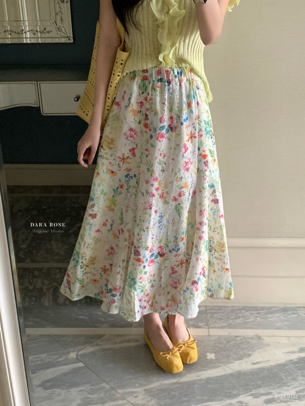 【Dara Rose】Korean Floral Print Skirt for Women 2026 Spring/Summer New Style Slimming and Versatile Skirt