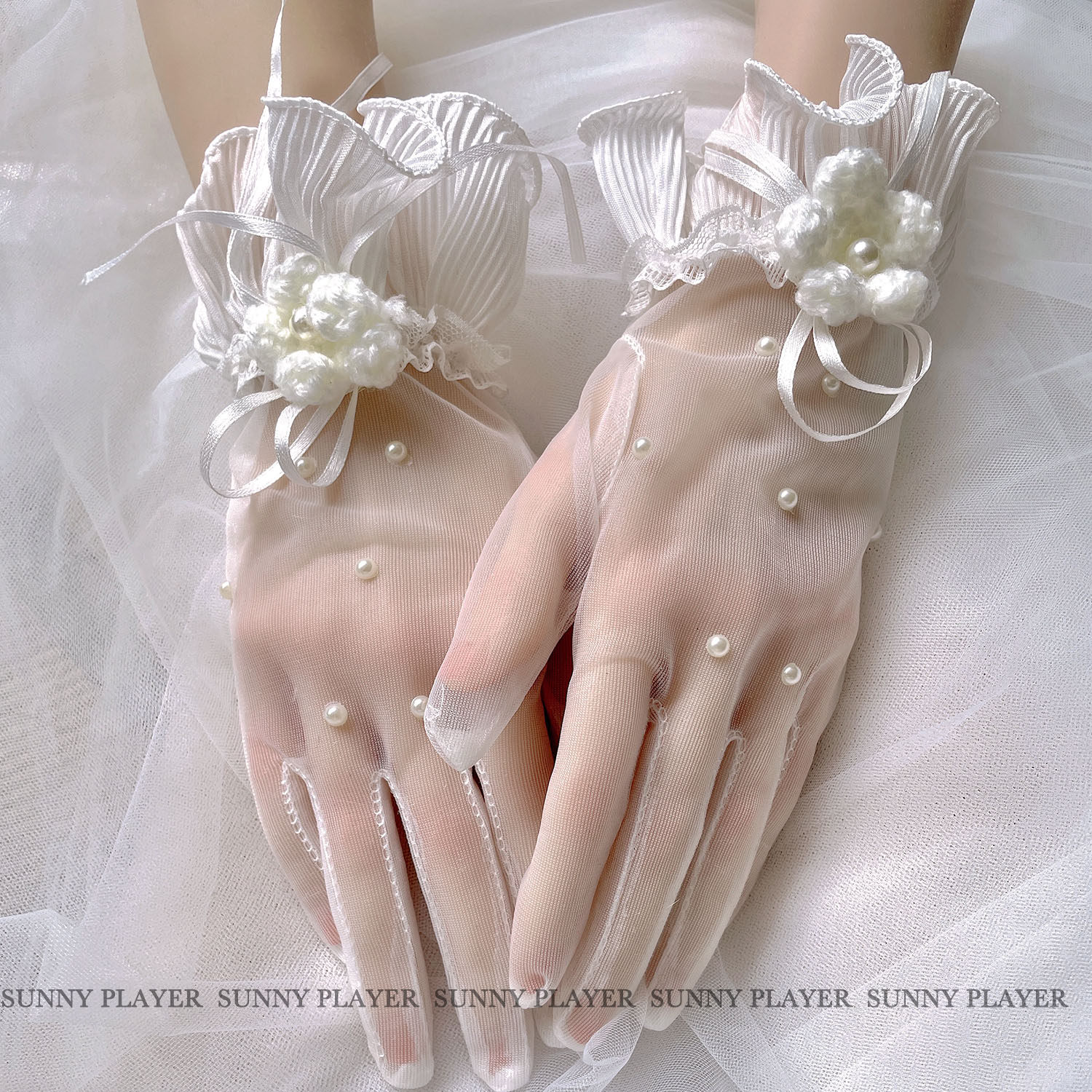 Bridal gloves elegant and beautiful wedding wedding dress lace short mesh high-end pearl photo props wedding supplies
