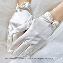 Bride Gloves Fall Wedding Wedding Dress Butterfly Knot Dress Lace Satin White