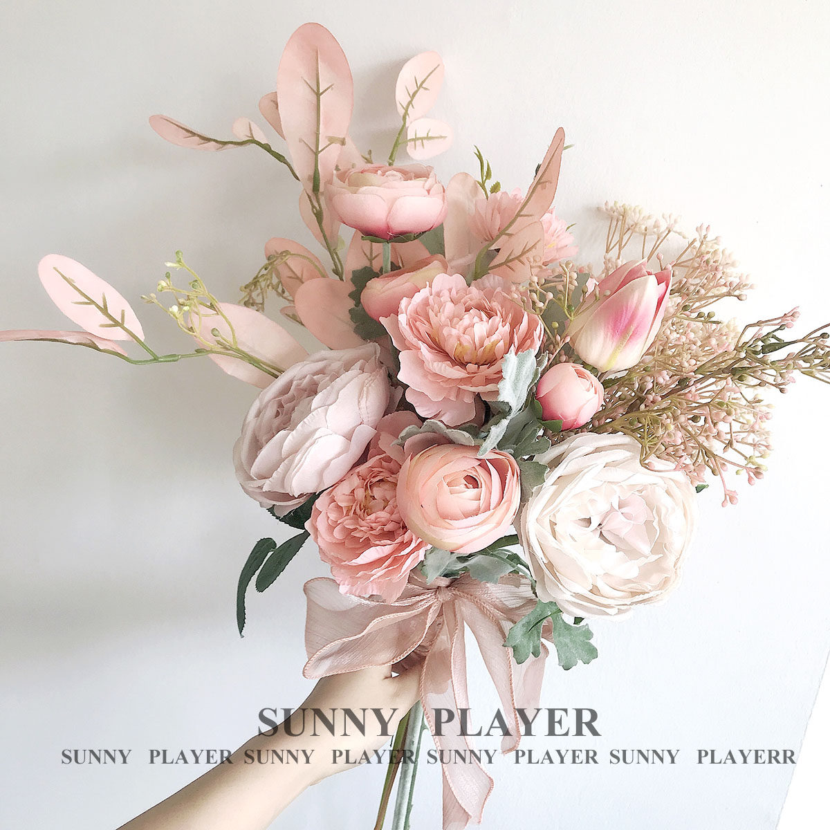 Emulated flower bouquet pink bridal hand held flowers Mudan flowers wedding wedding wedding photo props to lead the Korean-style meritocracy