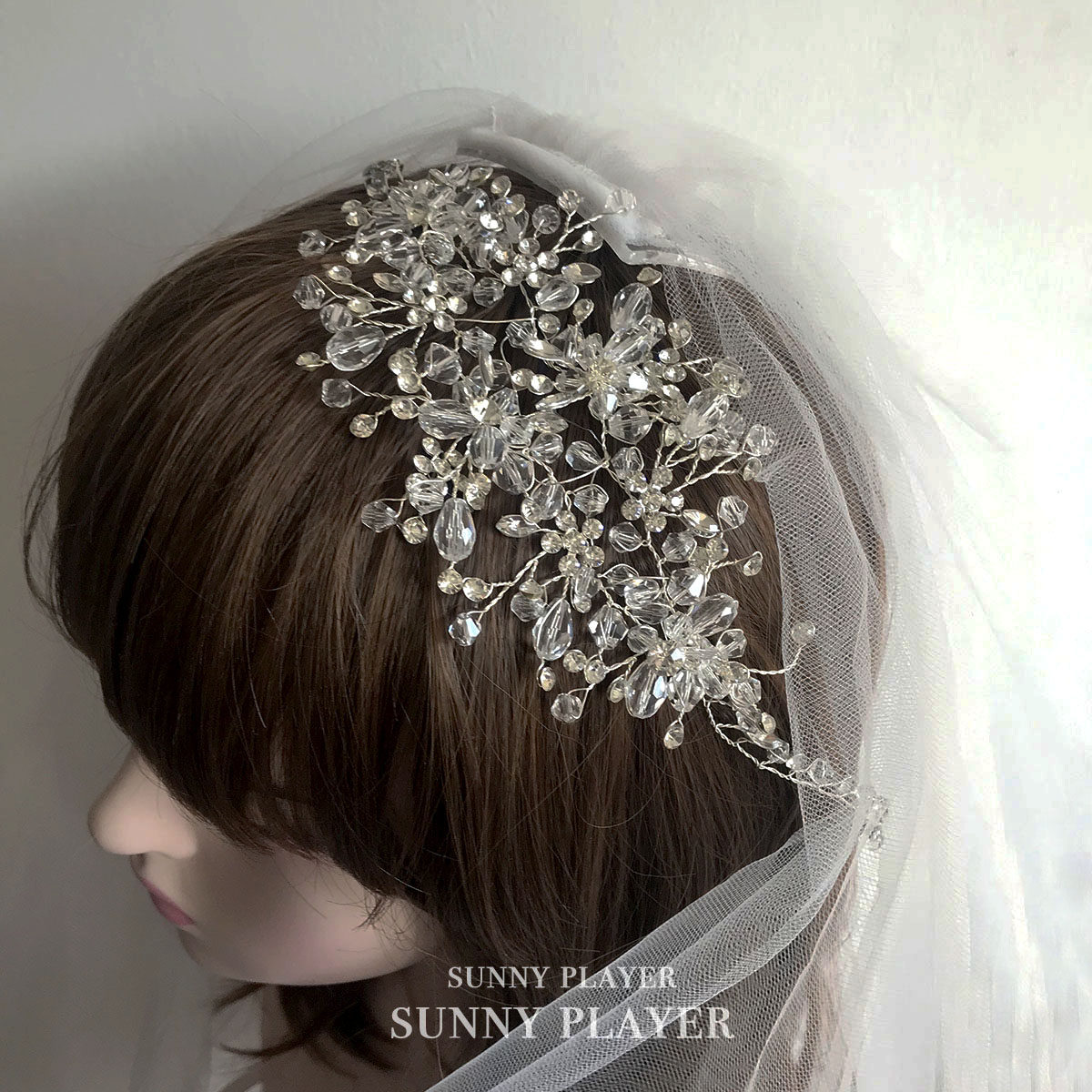 Bride-headdress hair and wedding super-fairy dinner party Pearl Crystal Princess Net Red Shushing Marriage Korean Atmosphere