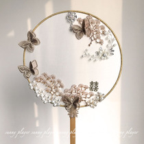 Wedding fan Group fan embroidery Xiuhe clothing fan Bouquet fan Happy bride wedding wedding Chinese handmade DIY material package