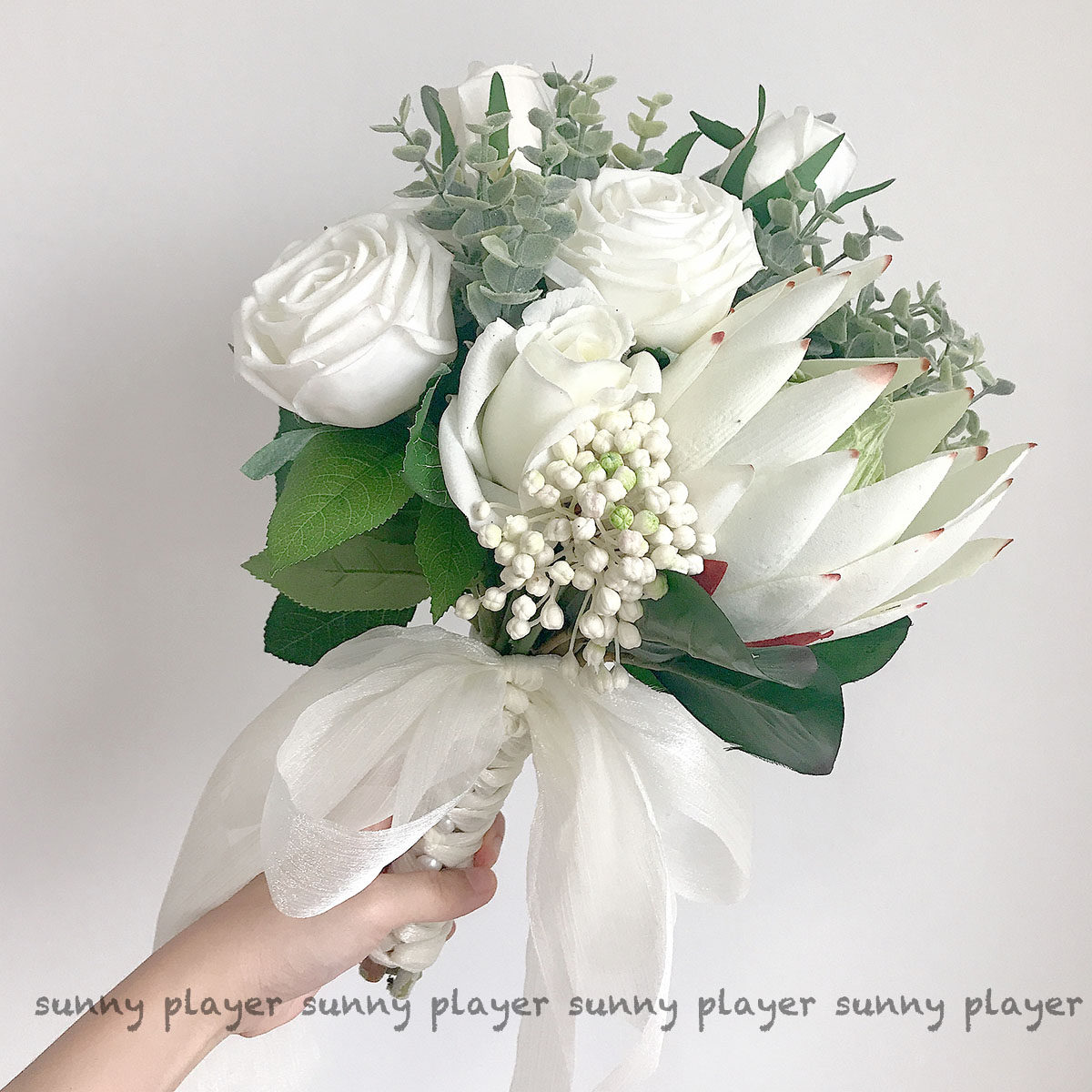 Hand Held Flowers Wedding Bride Han Style White Green Mori Ensemble Little Fresher Emulation Flowers Rose Upscale Bouquet